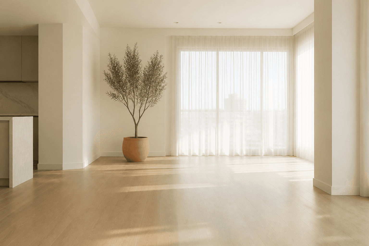 A bright, empty living room after a professional clean